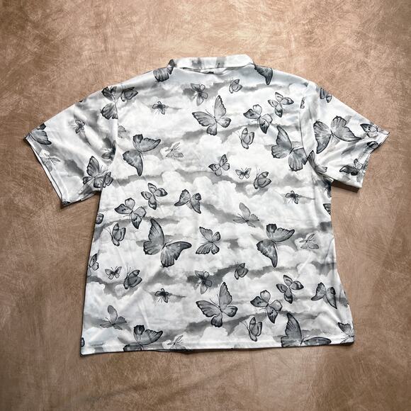 Vintage 90s Life Systems Black & White Butterfly Print Shirt Polyester Button Up - Picture 3 of 6